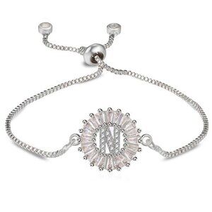 Letter "N" Initial Round Silver Bracelet